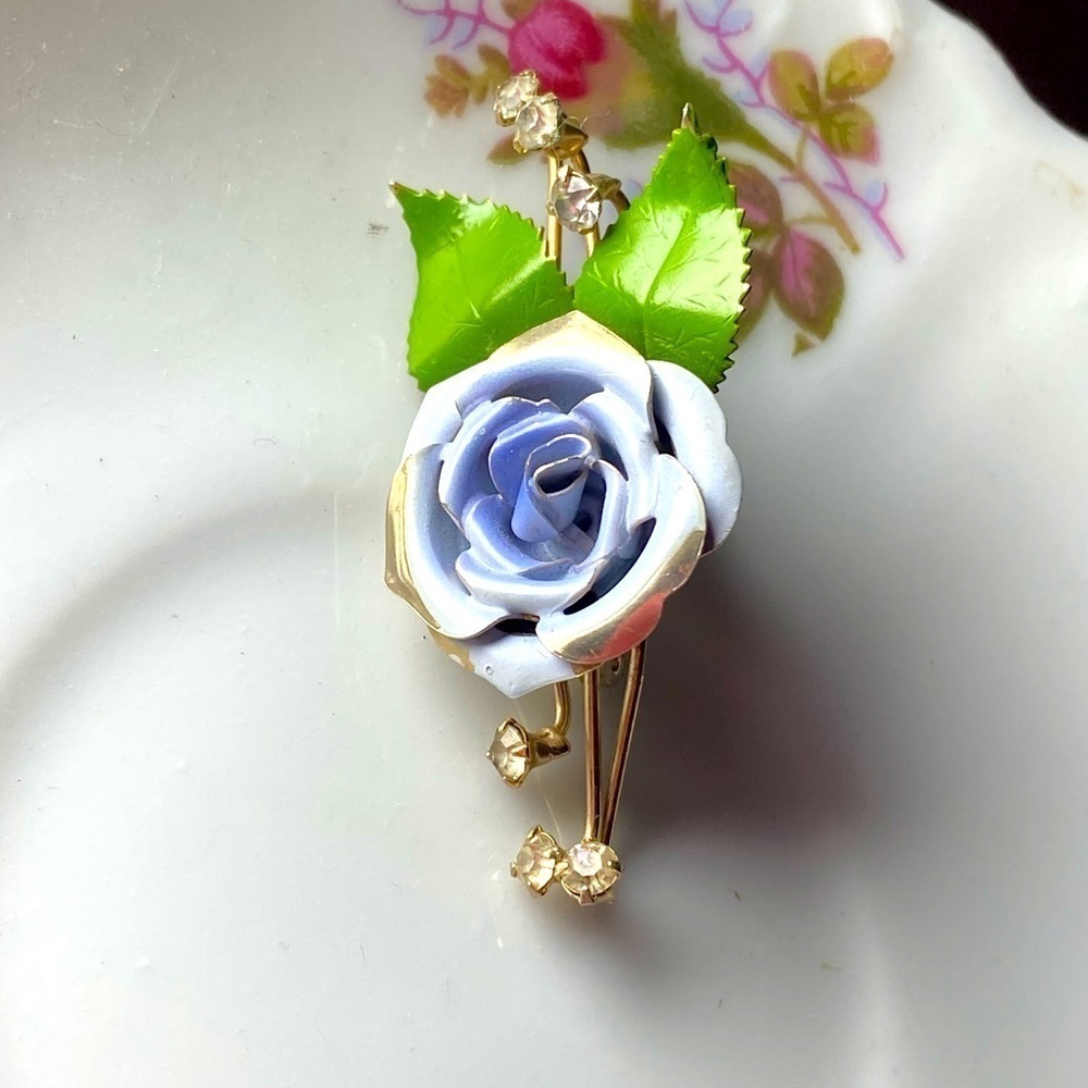 BLUE Pansy Brooch with rhinestones vintage